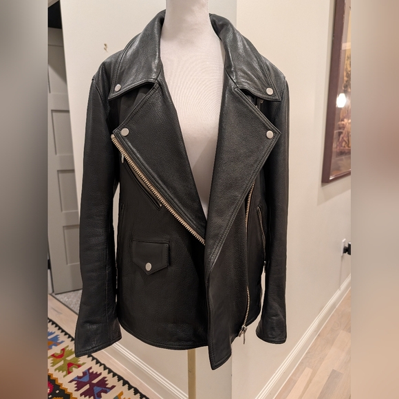 Quince Black Oversized Leather Moto Jacket Sz. XS - Picture 5 of 12